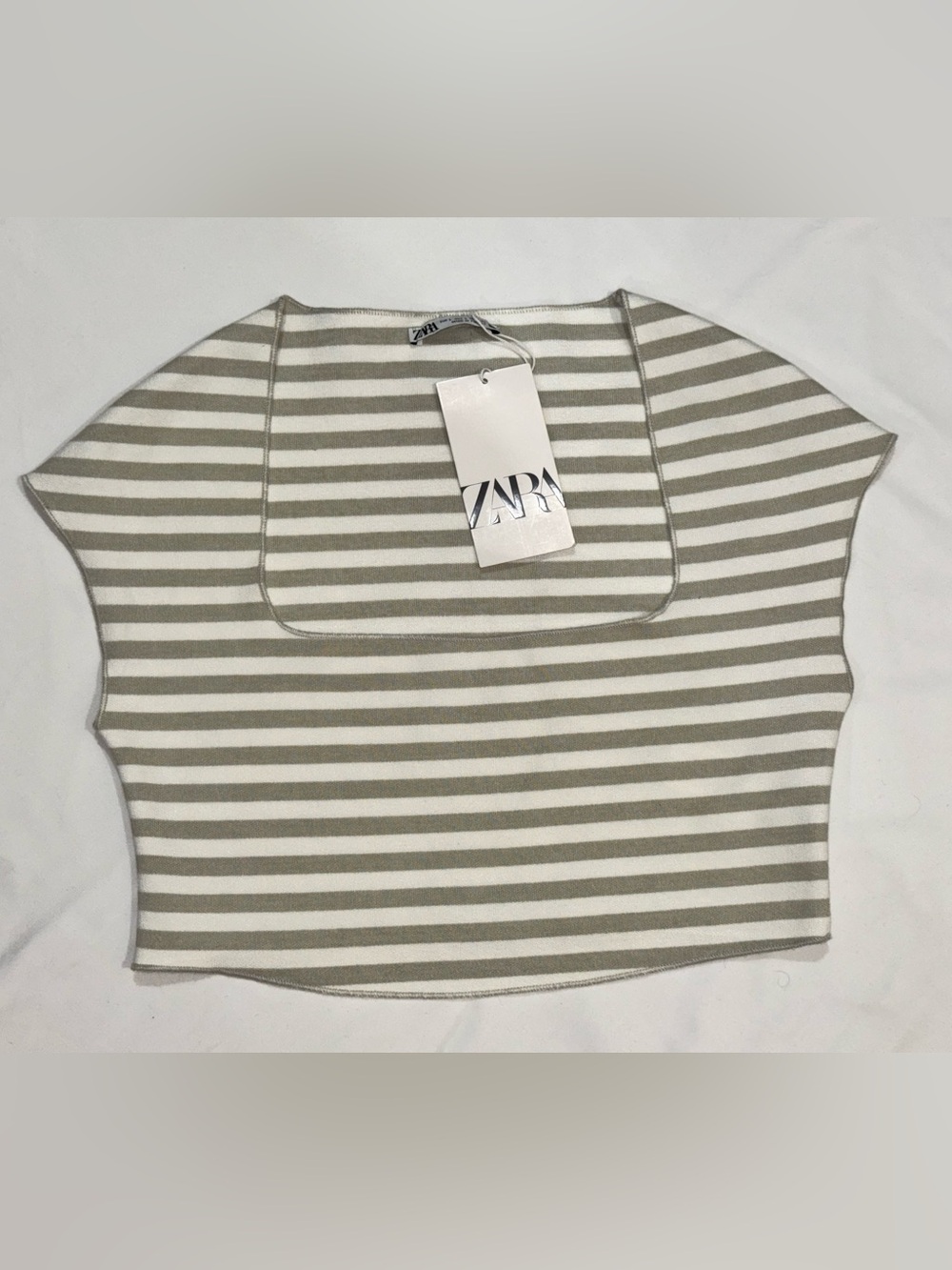 Zara NWT Neutral Striped Square-Neck Crop Top in Cream and Gray
